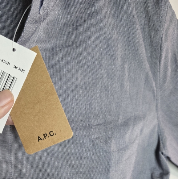 A.P.C. Dress Shirt Buttun Up Collar Blue Oxford Cut Long-sleeved Buttons On Cuff - Picture 4 of 11